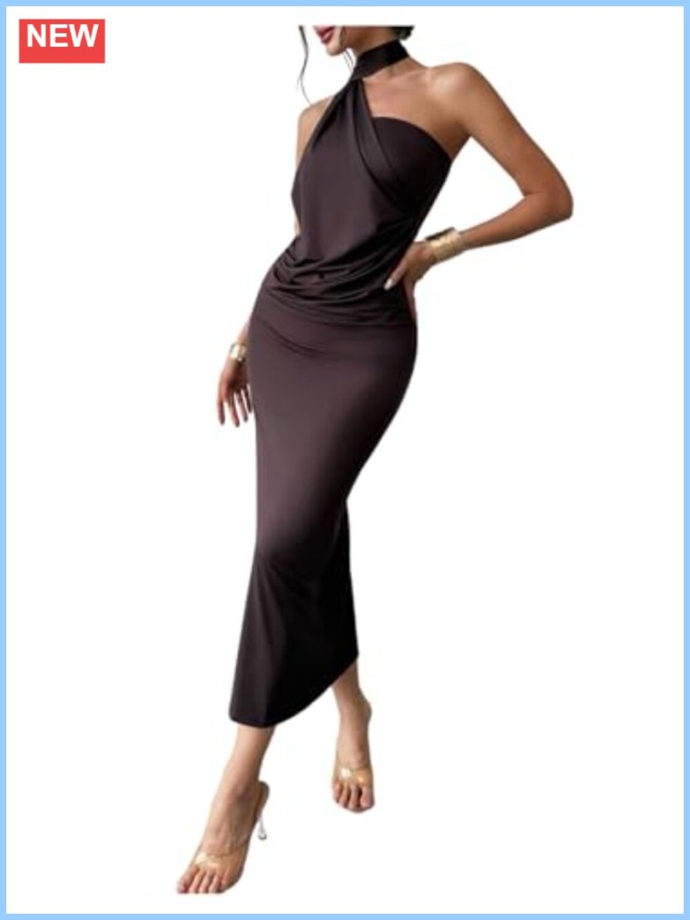 SOLY HUX Women's Bodycon One Shoulder Backless Ruched Long Dress
